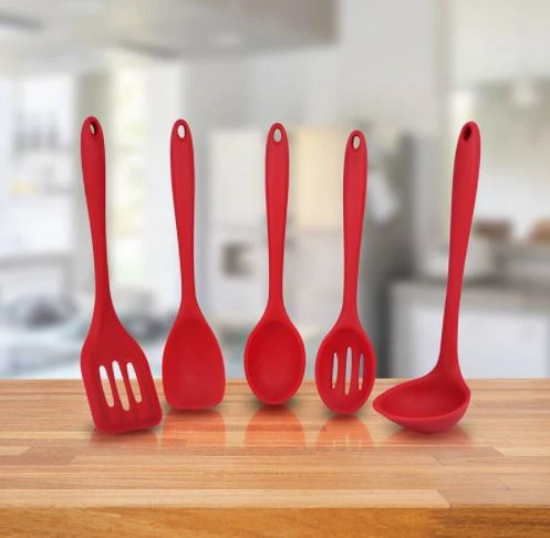 Red Silicone Spoon Nonstick Cookware Set Kitchen Tools