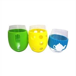 Silikon Sleeve Tragbare Wasserflasche Bambus Deckel und Strohhalme